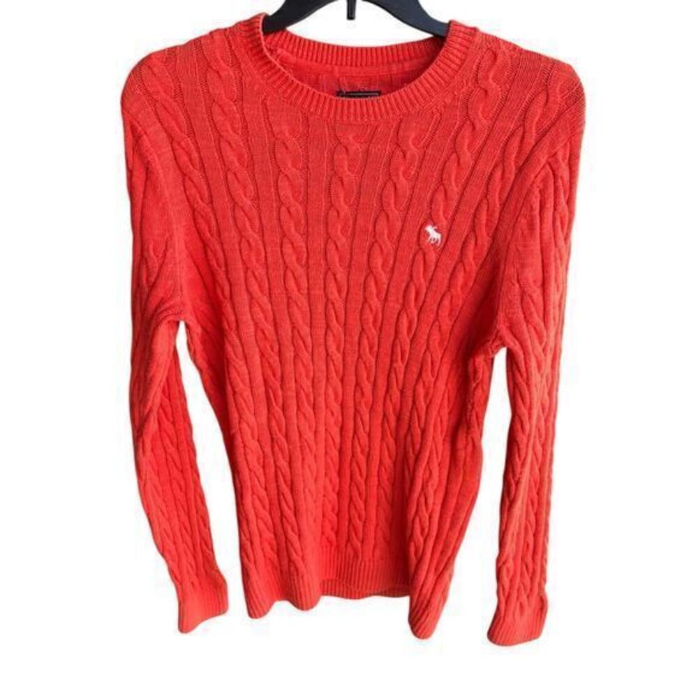 ABERCROMBIE & FITCH Vintage Y2K pumpkin orange thick cable knit sweater sz L